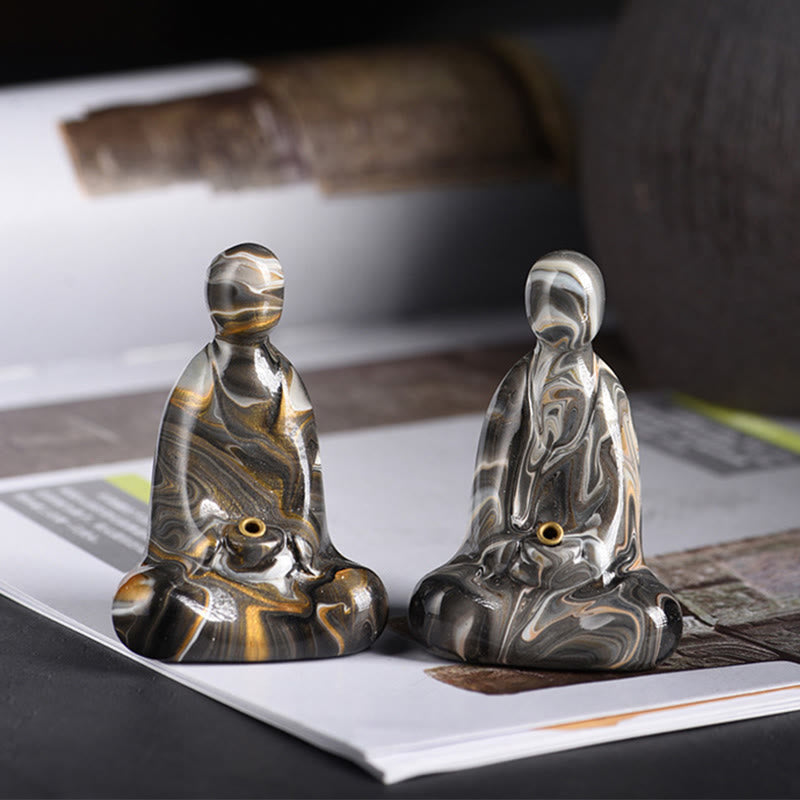 Nimara Ritual Mini Formless Buddha Ebony Wood Lacquer Craft Peace Incense Stick Holder Decoration