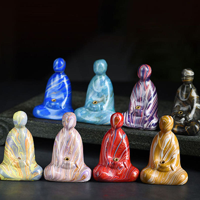 Nimara Ritual Mini Formless Buddha Ebony Wood Lacquer Craft Peace Incense Stick Holder Decoration