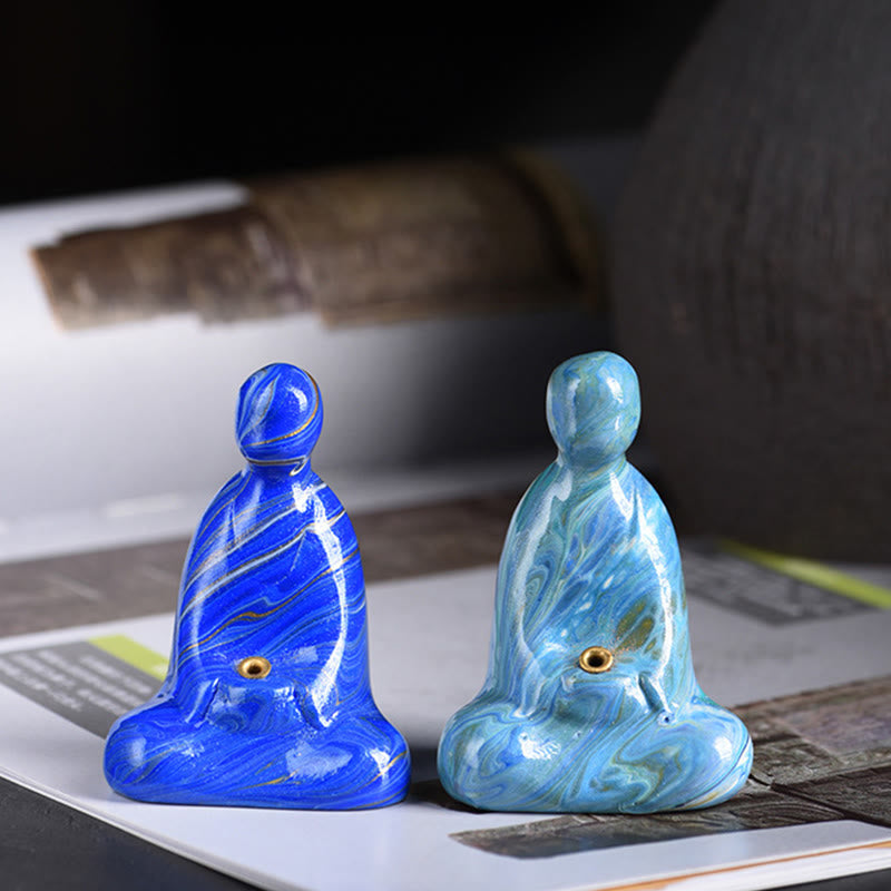 Nimara Ritual Mini Formless Buddha Ebony Wood Lacquer Craft Peace Incense Stick Holder Decoration