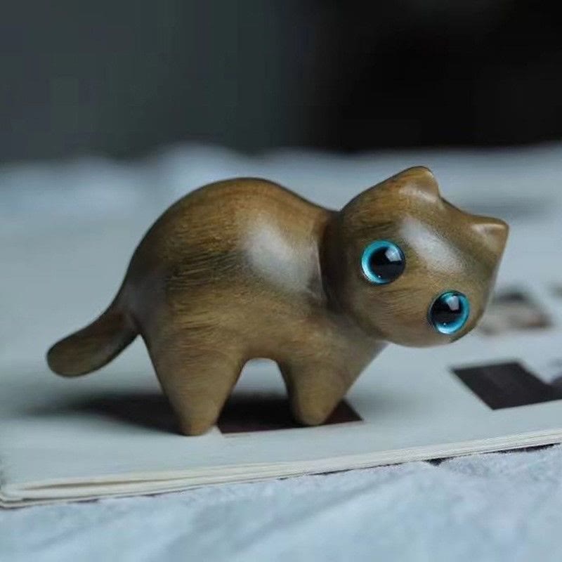 Nimara Ritual Mini Cute Stretching Cat Carved Soothing Desk Decoration