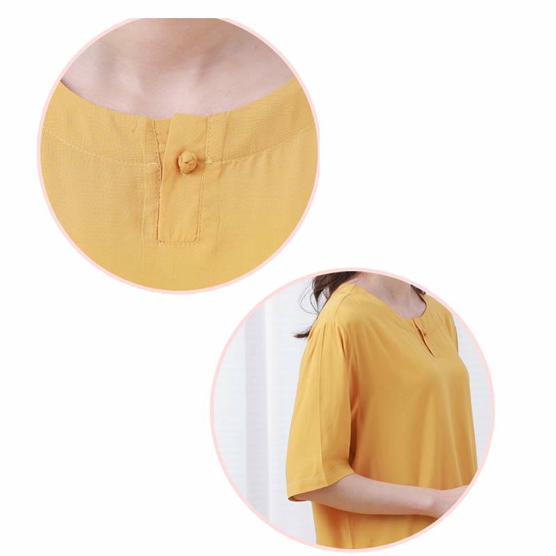 Nimara Ritual 2pcs Plain Color Frog-Button Simple Design Crew Neck Design Half Sleeve Shirt Top Elastic Waist Pants Meditation Zen Tai Chi Cotton Clothing Women's Set