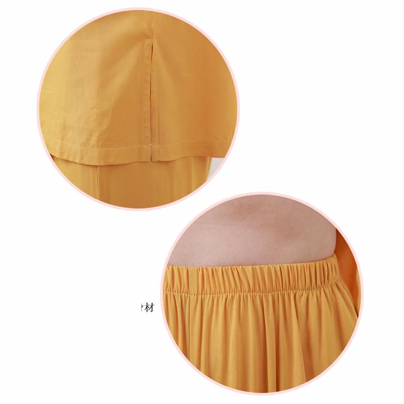 Nimara Ritual 2pcs Plain Color Frog-Button Simple Design Crew Neck Design Half Sleeve Shirt Top Elastic Waist Pants Meditation Zen Tai Chi Cotton Clothing Women's Set