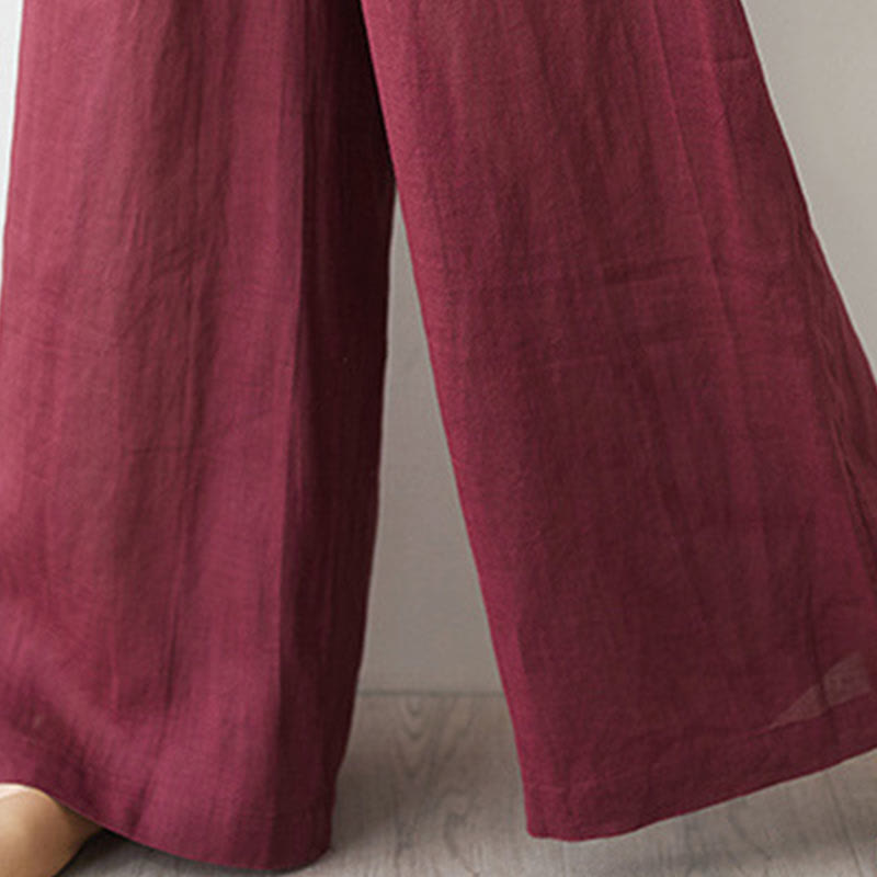 Nimara Ritual Casual 2pcs Plain Three Quarter Sleeve Slanted Collar Shirt Top Wide Leg Pants With Pockets Meditation Zen Tai Chi Clothing Women's Set