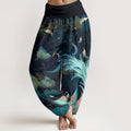 Nimara Ritual Cotton Phoenix Mountain Cloud Pattern Women's Elastic Waist Harem Pants