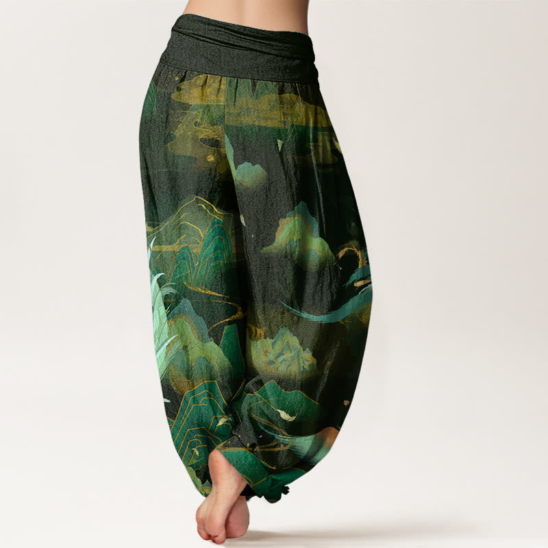 Nimara Ritual Cotton Phoenix Mountain Cloud Pattern Women's Elastic Waist Harem Pants