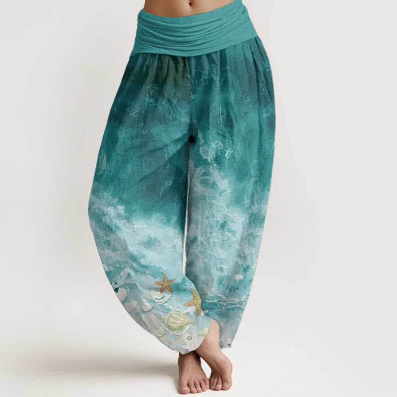 Nimara Ritual Pure Cotton Vast Ocean Pattern Women's Elastic Waist Harem Pants