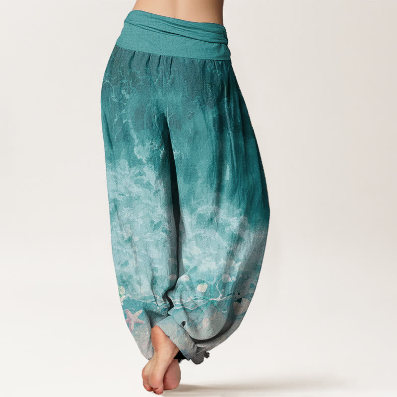 Nimara Ritual Pure Cotton Vast Ocean Pattern Women's Elastic Waist Harem Pants