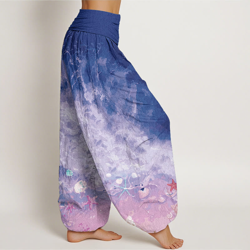 Nimara Ritual Pure Cotton Vast Ocean Pattern Women's Elastic Waist Harem Pants