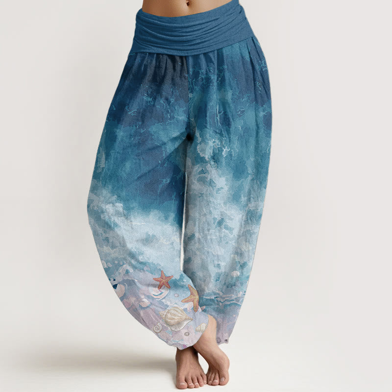 Nimara Ritual Pure Cotton Vast Ocean Pattern Women's Elastic Waist Harem Pants