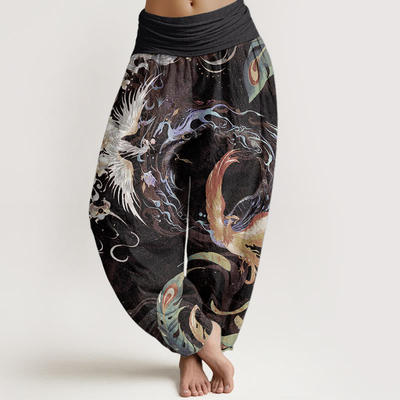 Nimara Ritual Pure Cotton Phoenix Flower Pattern Women's Elastic Waist Harem Pants