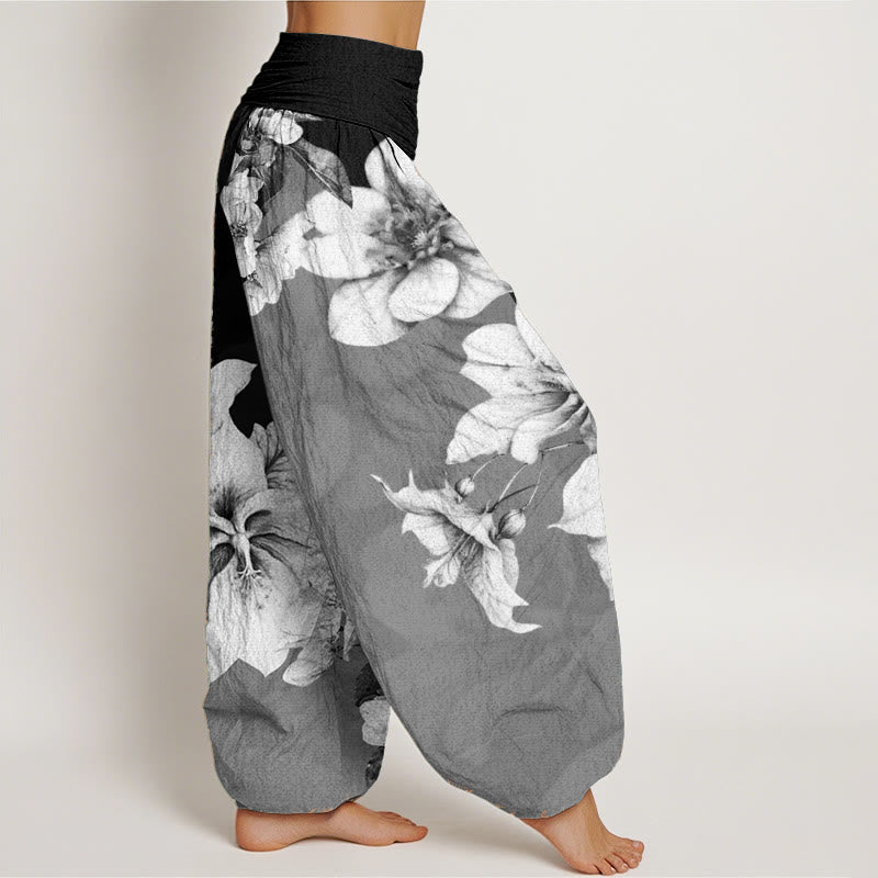 Nimara Ritual Pure Cotton Camellia Pattern Women's Elastic Waist Harem Pants