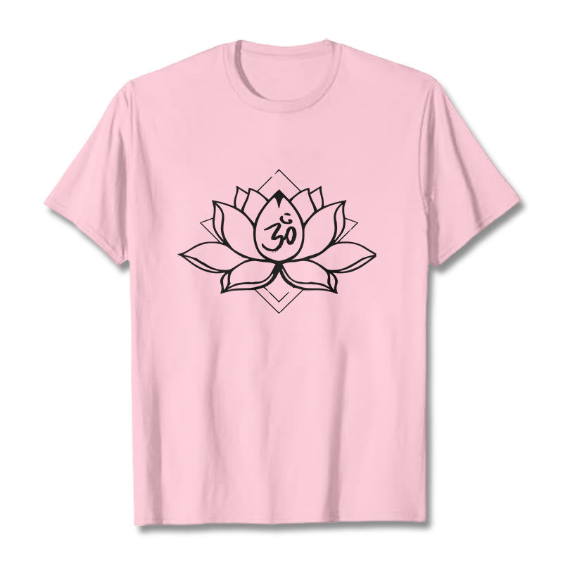 Nimara Ritual Blooming Lotus Om Sanskrit Pattern Cotton Tee T-shirt