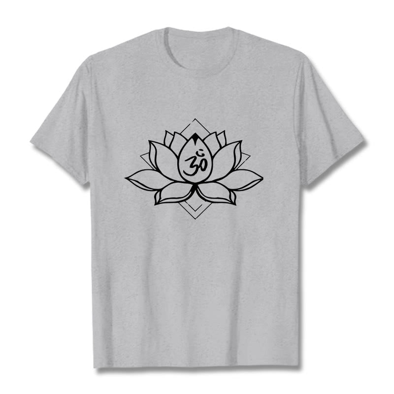 Nimara Ritual Blooming Lotus Om Sanskrit Pattern Cotton Tee T-shirt