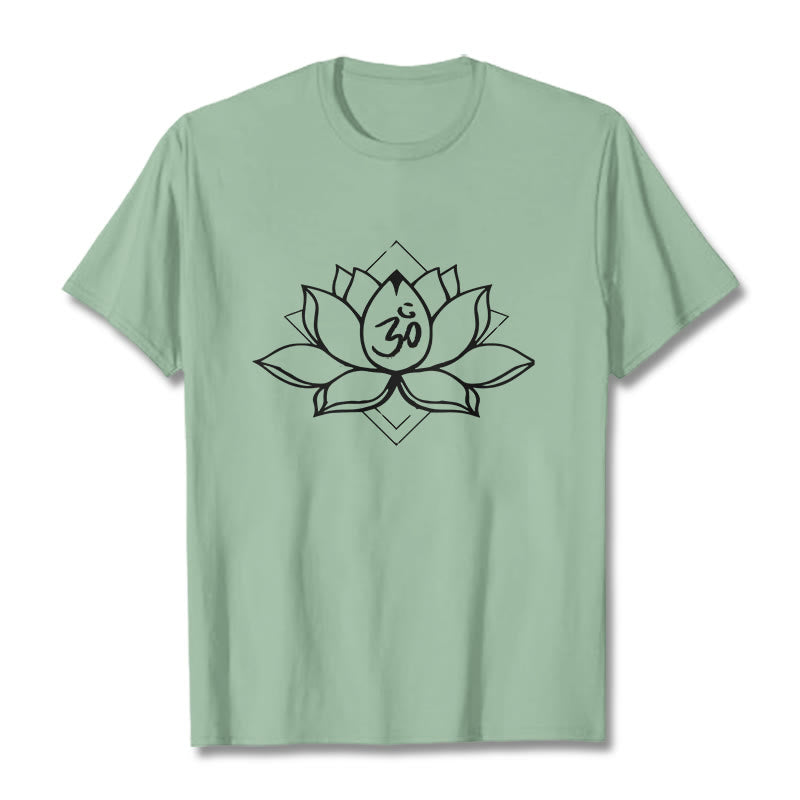 Nimara Ritual Blooming Lotus Om Sanskrit Pattern Cotton Tee T-shirt