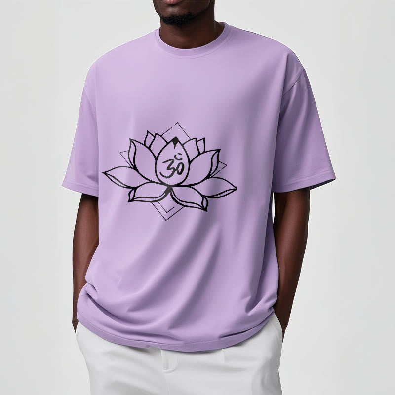 Nimara Ritual Blooming Lotus Om Sanskrit Pattern Cotton Tee T-shirt