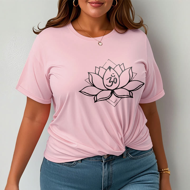 Nimara Ritual Blooming Lotus Om Sanskrit Pattern Cotton Tee T-shirt
