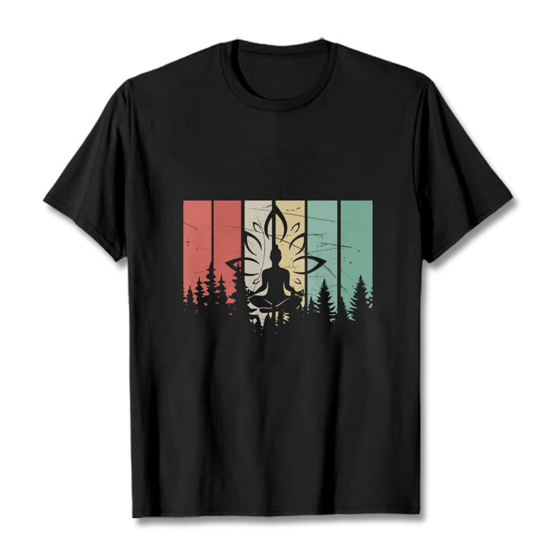 Nimara Ritual Buddha Statue Meditating In Lotus Position Shadow Pattern Cotton Tee T-shirt