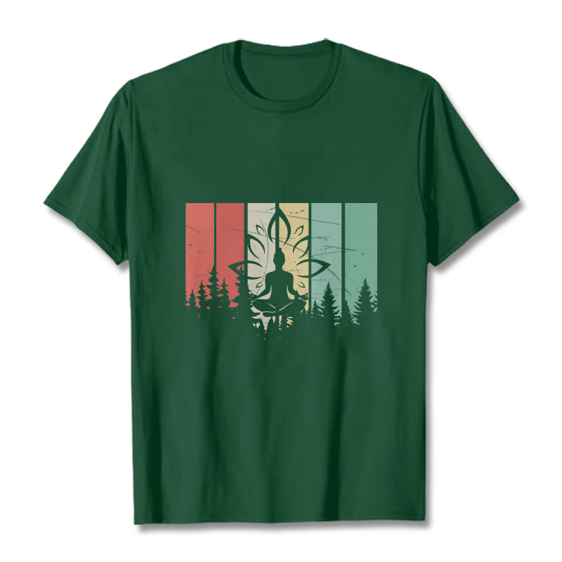 Nimara Ritual Buddha Statue Meditating In Lotus Position Shadow Pattern Cotton Tee T-shirt
