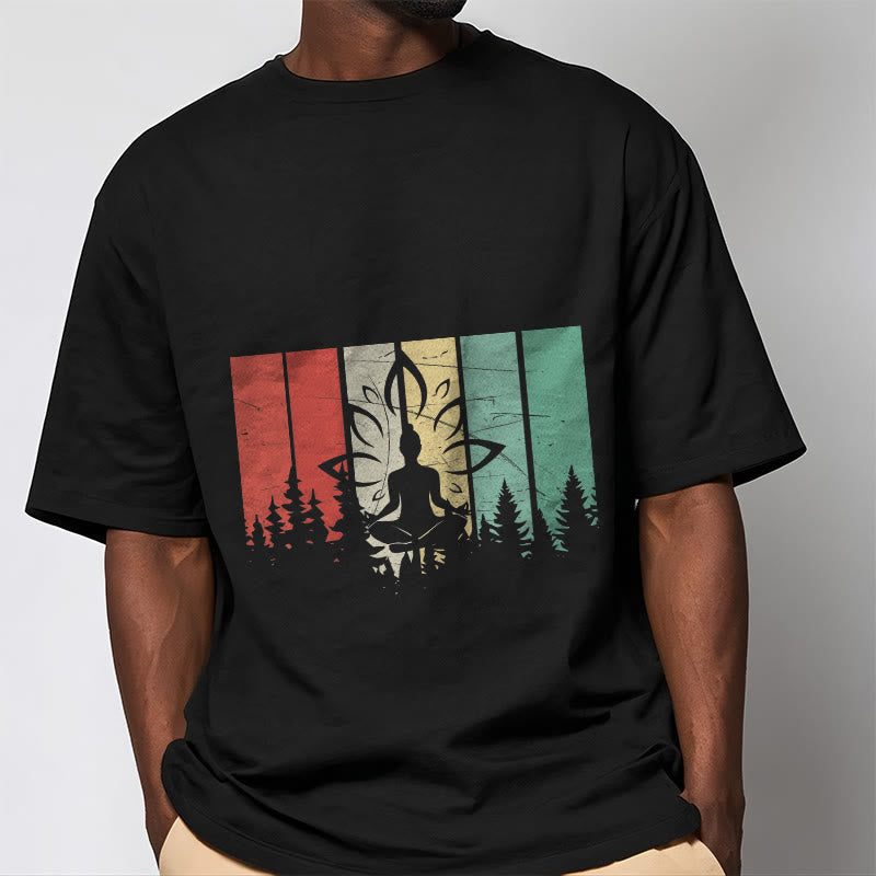 Nimara Ritual Buddha Statue Meditating In Lotus Position Shadow Pattern Cotton Tee T-shirt