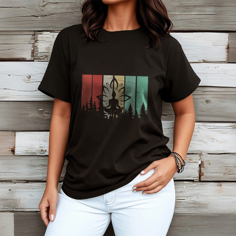 Nimara Ritual Buddha Statue Meditating In Lotus Position Shadow Pattern Cotton Tee T-shirt