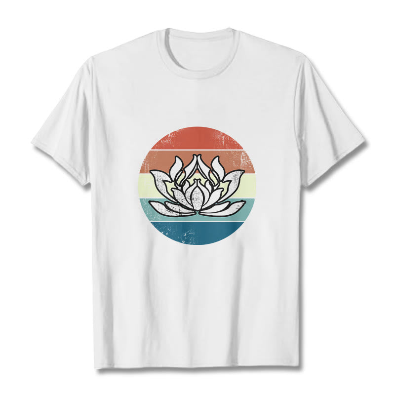 Nimara Ritual Blooming Lotus Colorful Striped Pattern Cotton Tee T-shirt