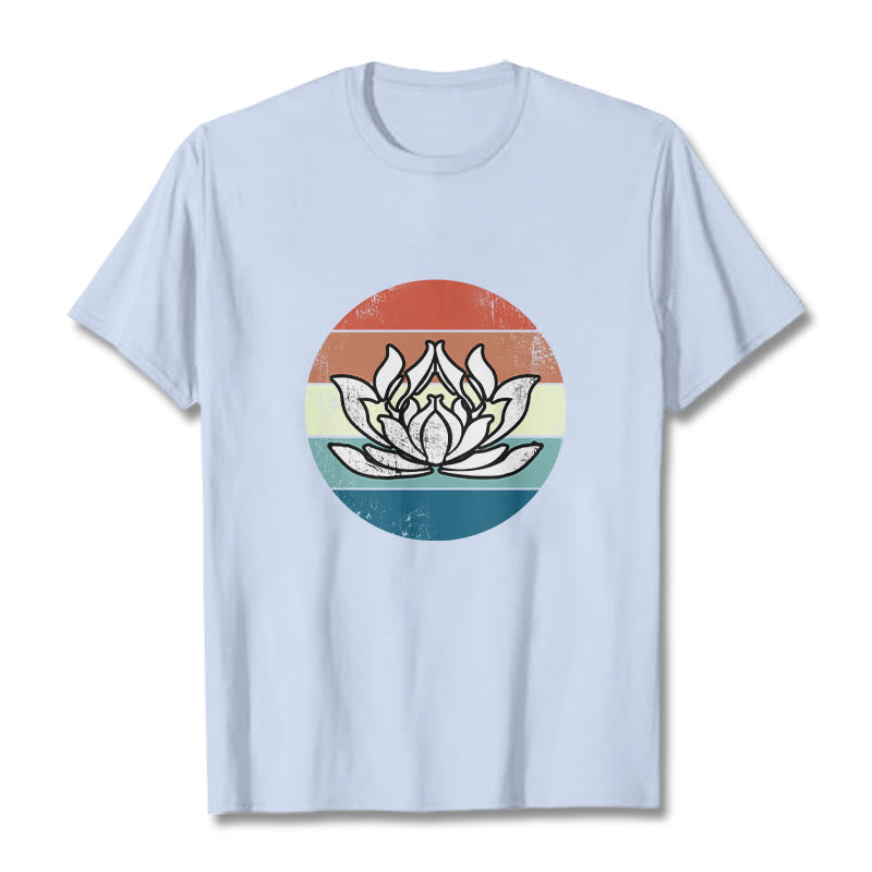 Nimara Ritual Blooming Lotus Colorful Striped Pattern Cotton Tee T-shirt