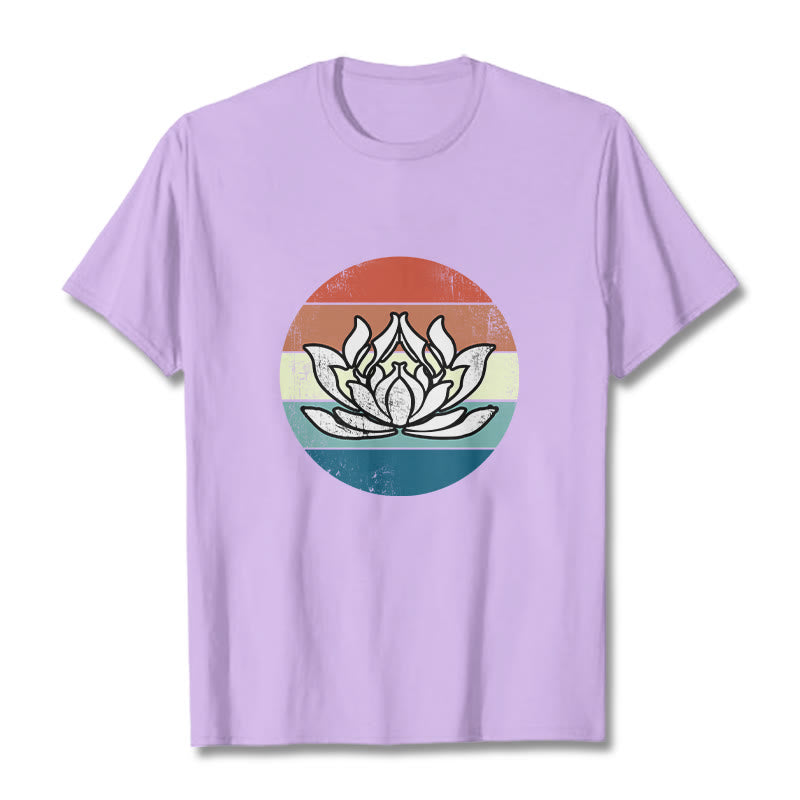 Nimara Ritual Blooming Lotus Colorful Striped Pattern Cotton Tee T-shirt