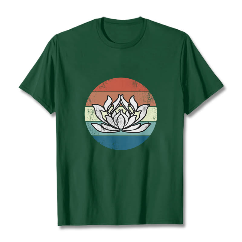 Nimara Ritual Blooming Lotus Colorful Striped Pattern Cotton Tee T-shirt