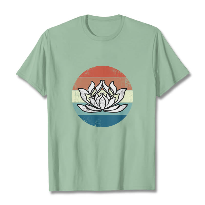 Nimara Ritual Blooming Lotus Colorful Striped Pattern Cotton Tee T-shirt