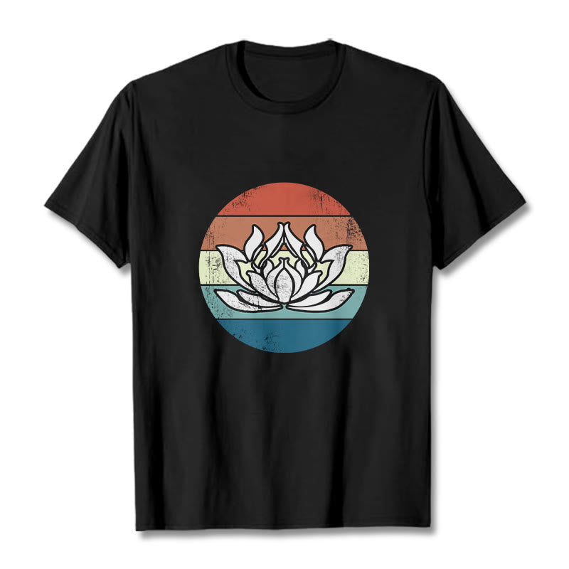 Nimara Ritual Blooming Lotus Colorful Striped Pattern Cotton Tee T-shirt