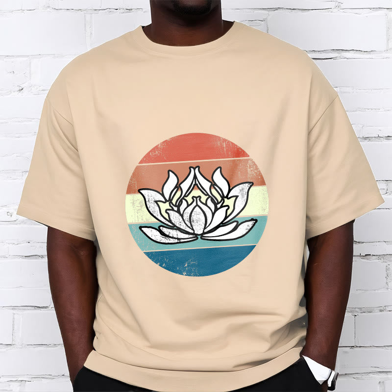 Nimara Ritual Blooming Lotus Colorful Striped Pattern Cotton Tee T-shirt
