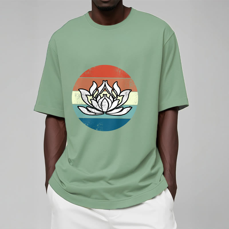 Nimara Ritual Blooming Lotus Colorful Striped Pattern Cotton Tee T-shirt