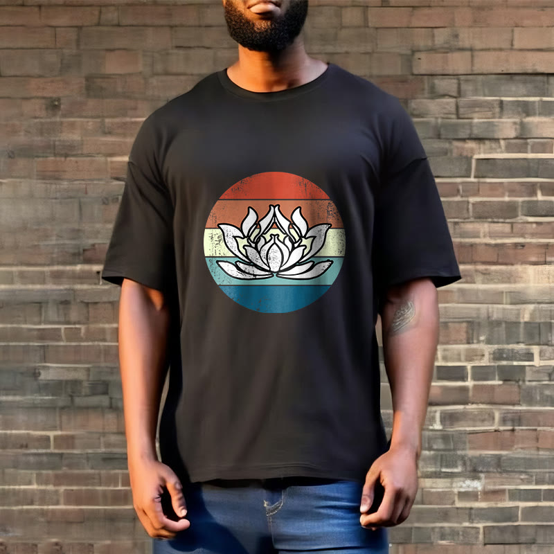 Nimara Ritual Blooming Lotus Colorful Striped Pattern Cotton Tee T-shirt