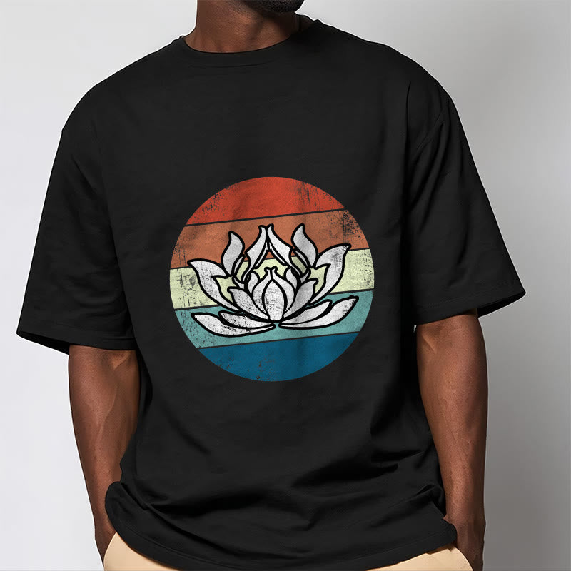 Nimara Ritual Blooming Lotus Colorful Striped Pattern Cotton Tee T-shirt