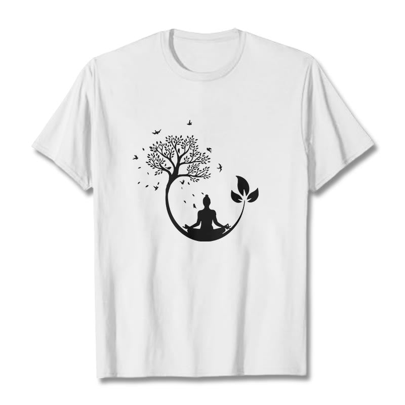 Nimara Ritual Buddha Meditating In A Tree Pattern Cotton Tee T-shirt