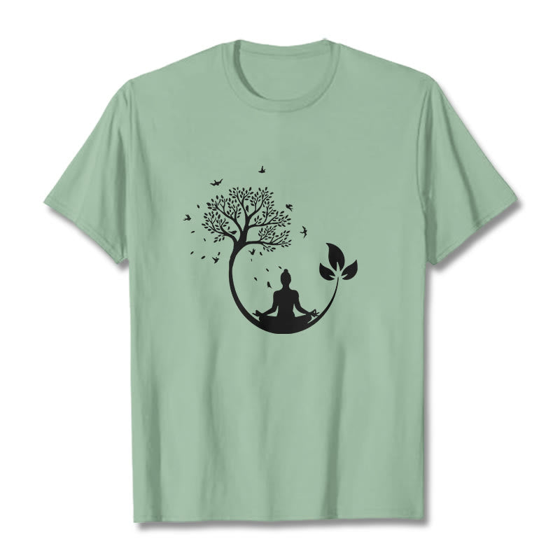 Nimara Ritual Buddha Meditating In A Tree Pattern Cotton Tee T-shirt