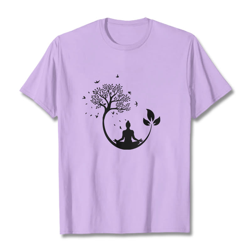 Nimara Ritual Buddha Meditating In A Tree Pattern Cotton Tee T-shirt