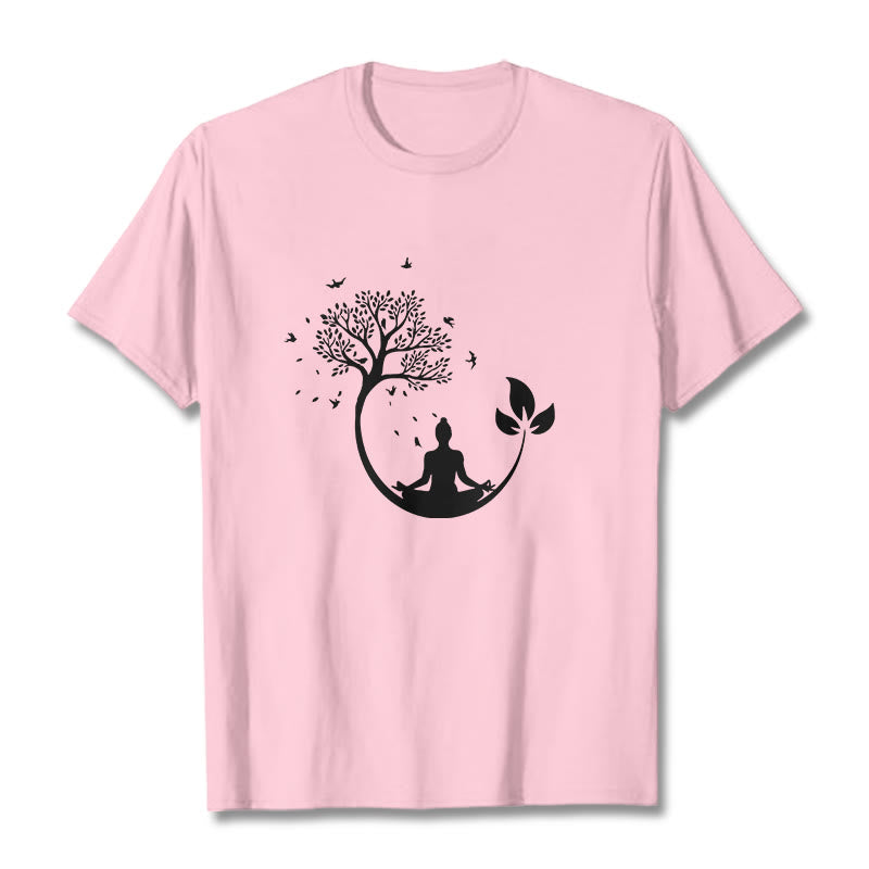 Nimara Ritual Buddha Meditating In A Tree Pattern Cotton Tee T-shirt