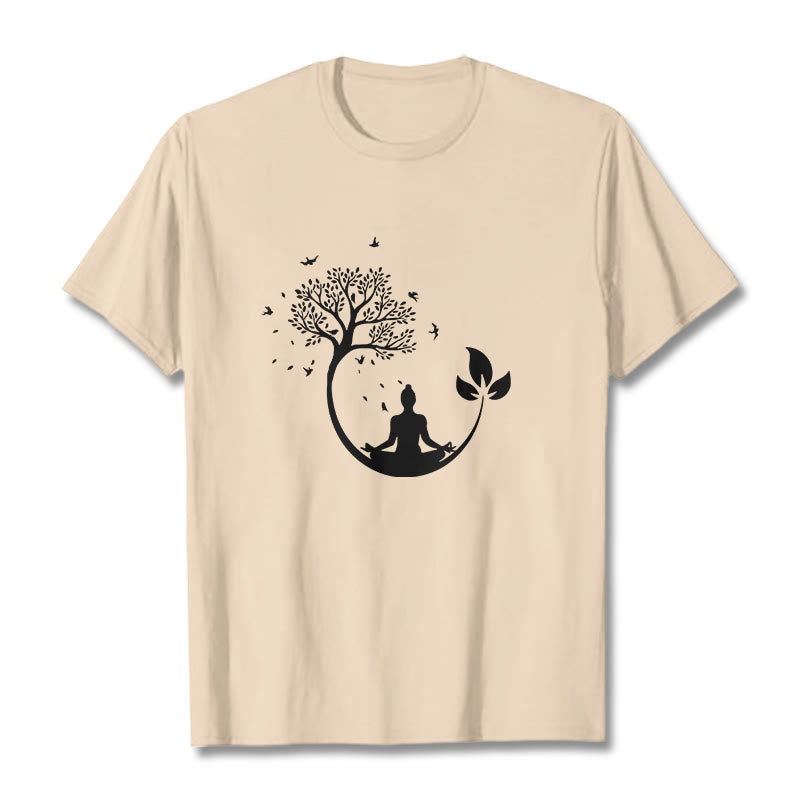 Nimara Ritual Buddha Meditating In A Tree Pattern Cotton Tee T-shirt