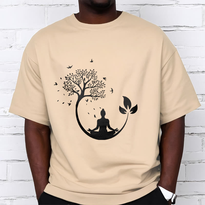 Nimara Ritual Buddha Meditating In A Tree Pattern Cotton Tee T-shirt