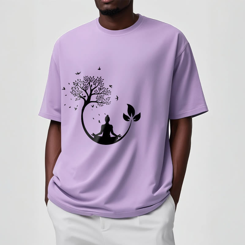 Nimara Ritual Buddha Meditating In A Tree Pattern Cotton Tee T-shirt