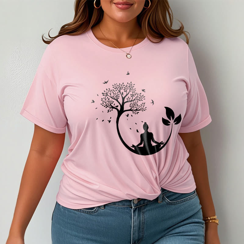 Nimara Ritual Buddha Meditating In A Tree Pattern Cotton Tee T-shirt