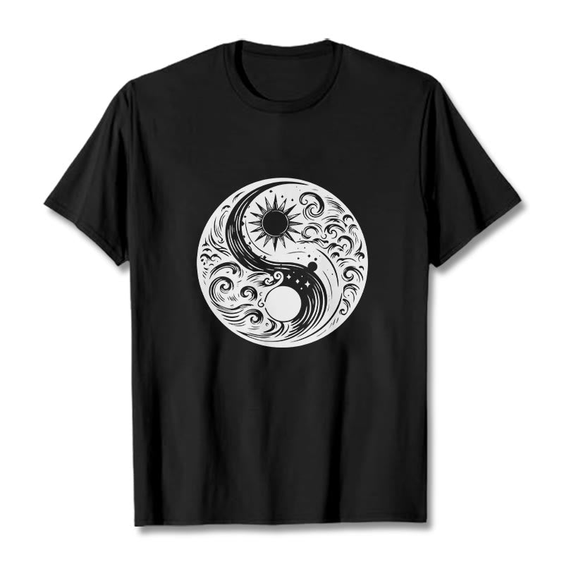 Nimara Ritual Sun Moon Waves Yin Yang Pattern Cotton Tee T-shirt