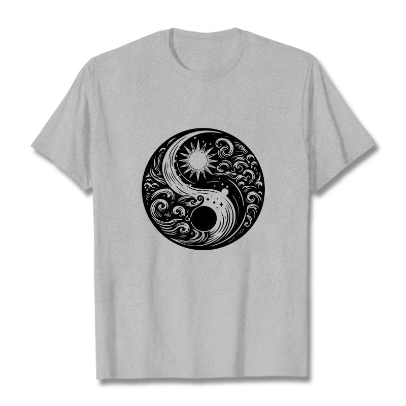 Nimara Ritual Sun Moon Waves Yin Yang Pattern Cotton Tee T-shirt