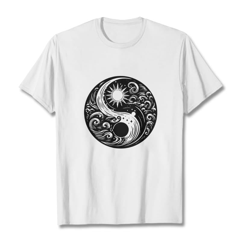 Nimara Ritual Sun Moon Waves Yin Yang Pattern Cotton Tee T-shirt