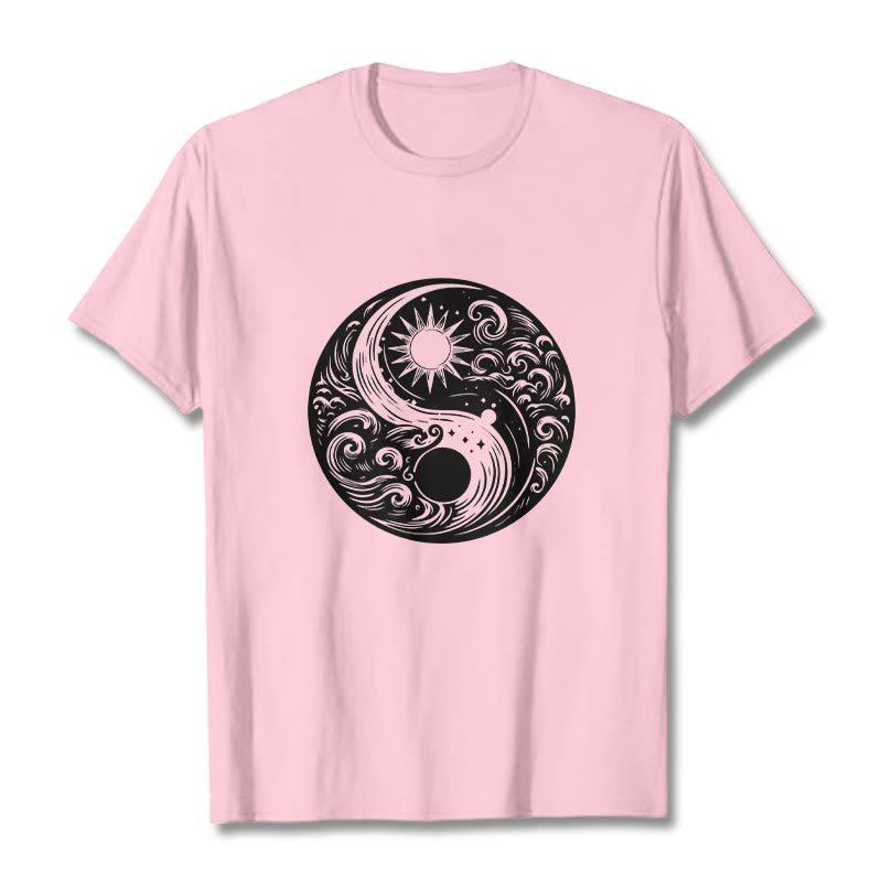 Nimara Ritual Sun Moon Waves Yin Yang Pattern Cotton Tee T-shirt