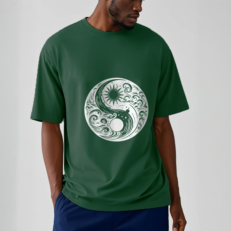 Nimara Ritual Sun Moon Waves Yin Yang Pattern Cotton Tee T-shirt