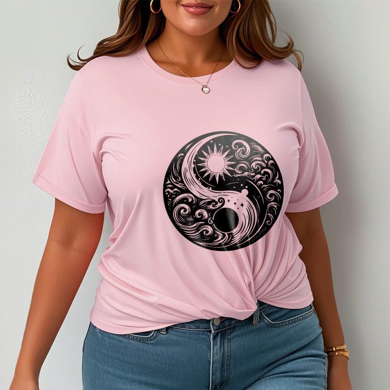 Nimara Ritual Sun Moon Waves Yin Yang Pattern Cotton Tee T-shirt