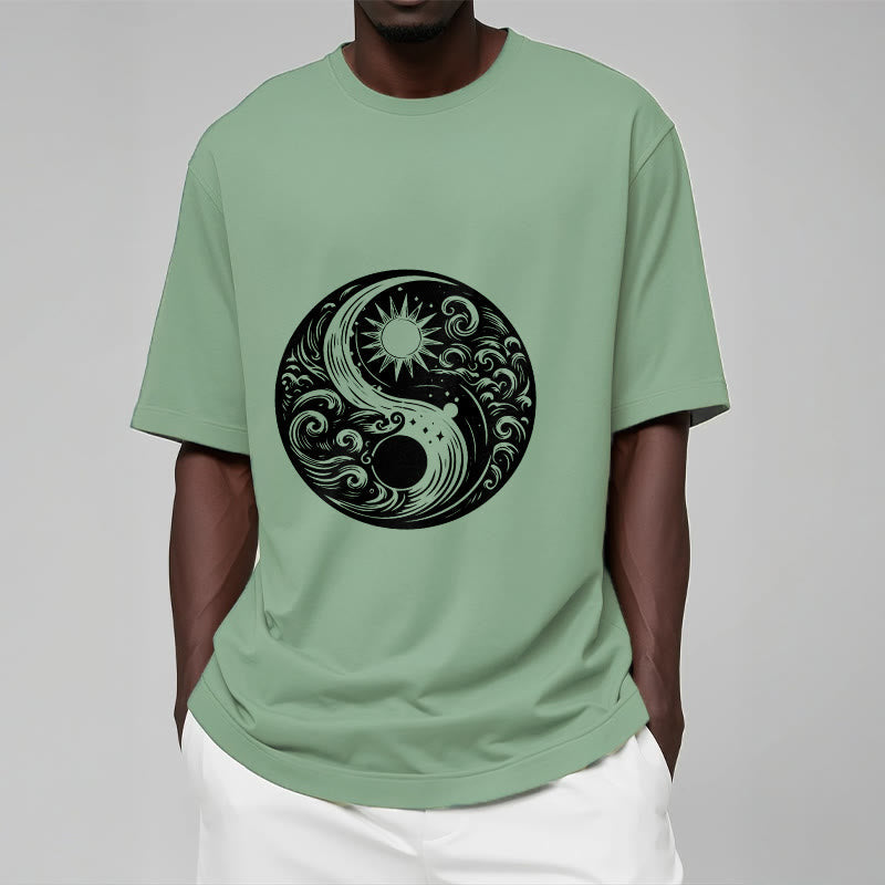 Nimara Ritual Sun Moon Waves Yin Yang Pattern Cotton Tee T-shirt