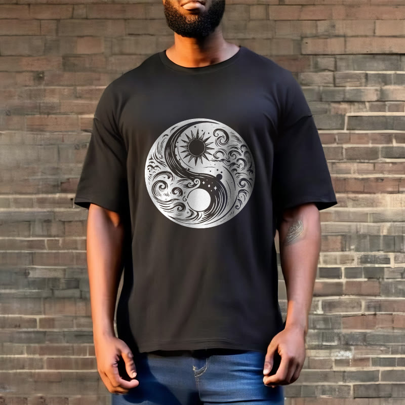 Nimara Ritual Sun Moon Waves Yin Yang Pattern Cotton Tee T-shirt